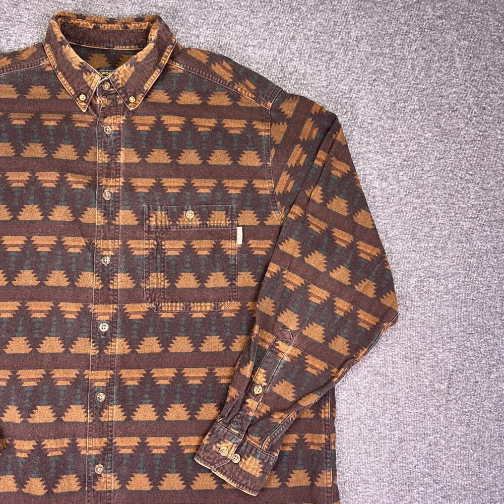 Woolrich Shirt Mens XXL Brown Southwestern Flannel Rugged Outdoor Aztec Western‎